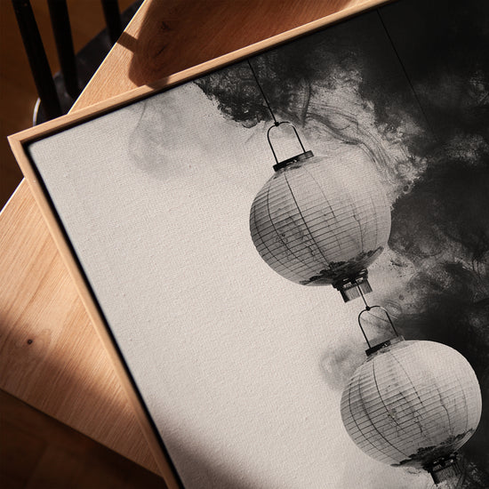 Tableau lanternes japonaises encre de Chine pour bureau minimaliste