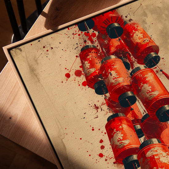 Tableau lanternes rouges asiatiques pour bureau scandinave