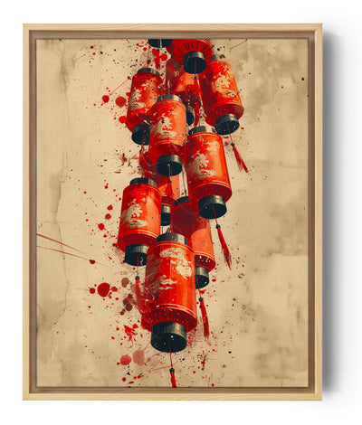 Toile décorative avec lanternes rouges asiatiques éclaboussées de peinture.