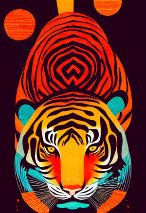 Japanese Tiger Painting, Modern Colorful Art