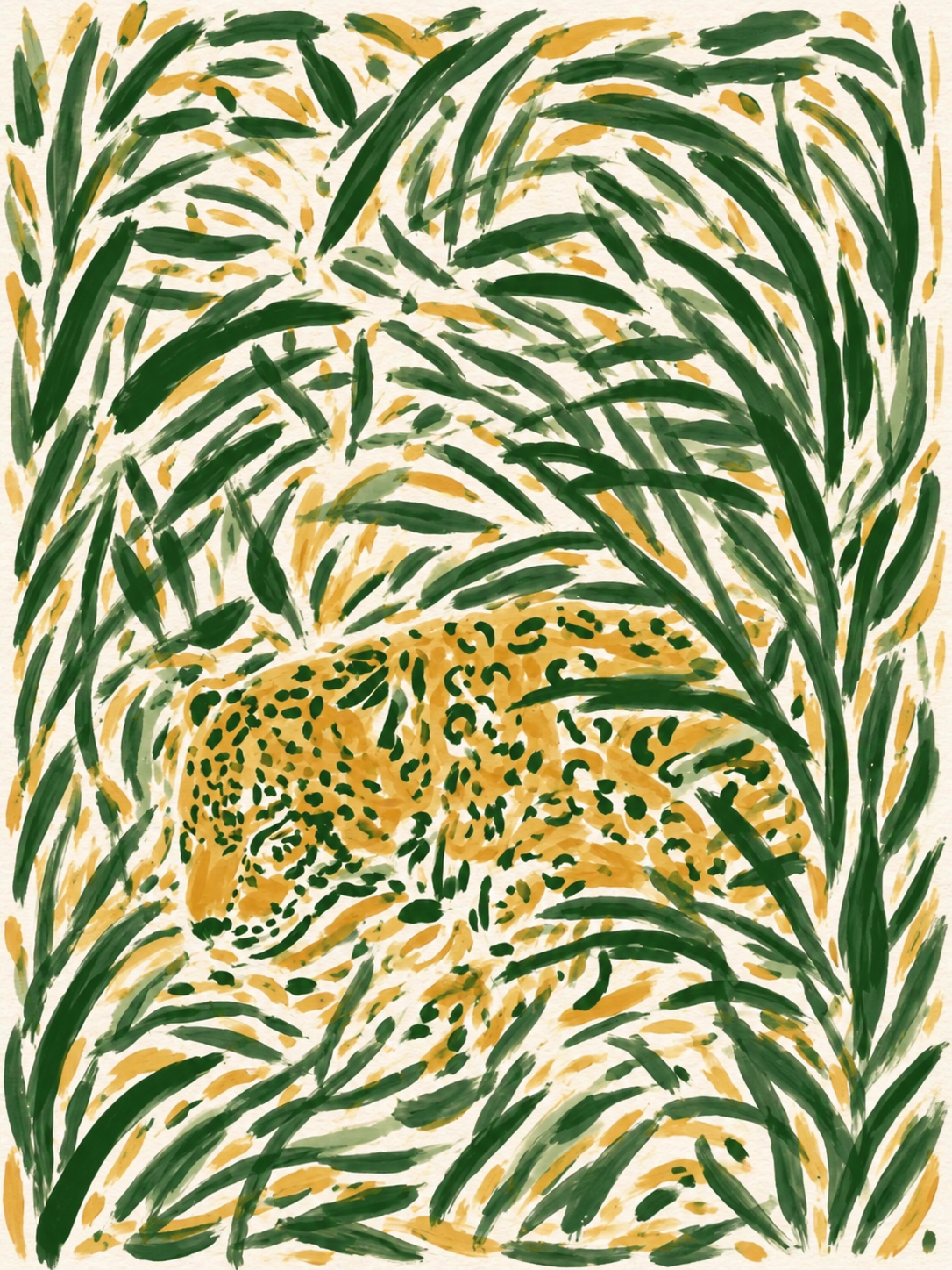 Tableau sur toile Léopard - Camouflage jungle verte et or
