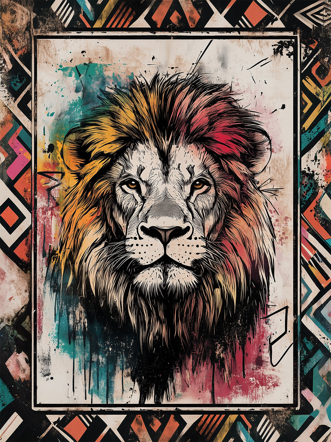 Tableau Lion ethnique - Esprit sauvage