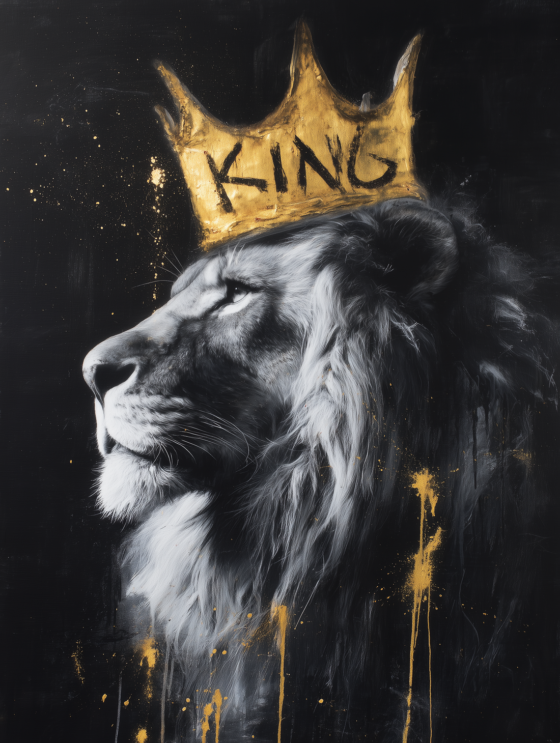 Black & Gold Crowned Lion Graffiti Canvas Wall Art