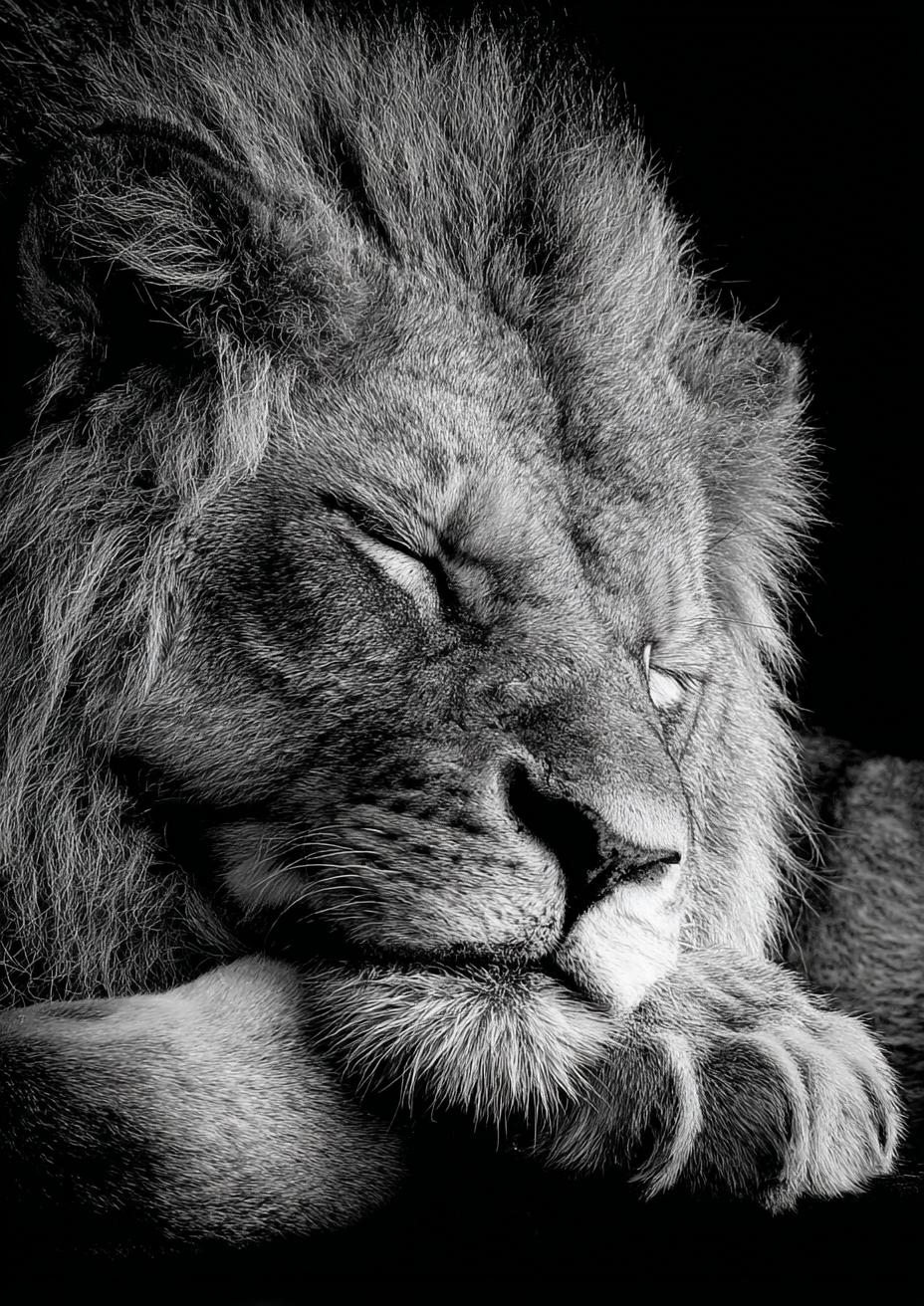 Tableau Lion noir et blanc - Majesté contemplative