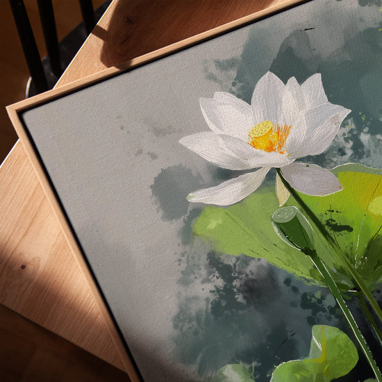 Fleur de lotus blanche aquarelle tableau pour bureau minimaliste