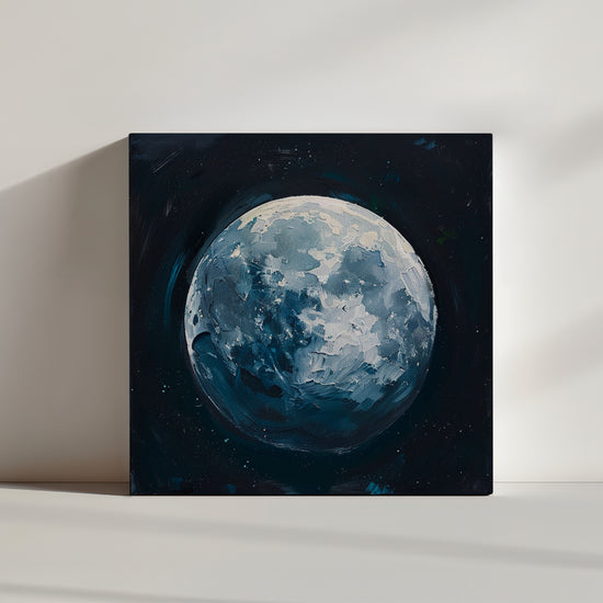 toile style peinture, représentation de la lune, planete.