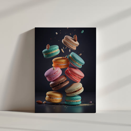 Une pile de macarons aux couleurs vibrantes et éclatantes qui donnent envie de croquer dedans. Leur manufacture artisanal les rend très attirant et envoûtant. Les détails parfaits de la photographie offrent une vue envoûtante sur ces délicieuses gourmandises.