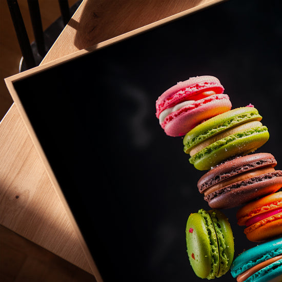 Colorful macarons wall art for industrial-style kitchen decor