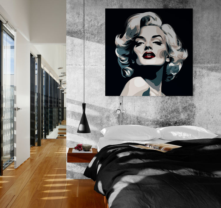 Œuvre de Marilyn Monroe, accent urbain dans une chambre style loft new-yorkais