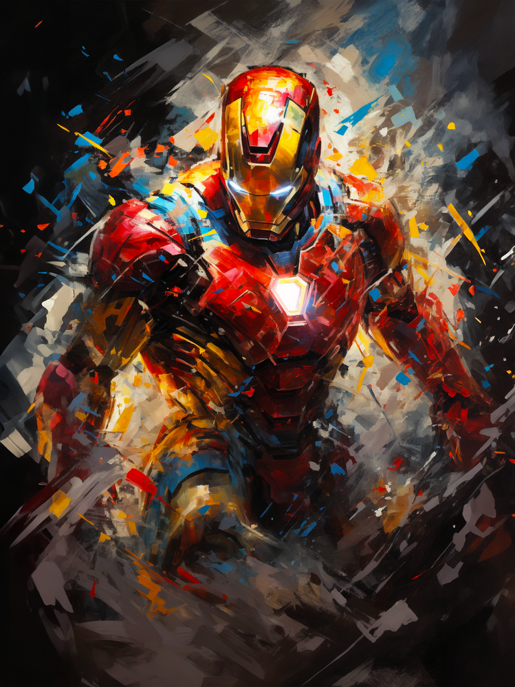 einture dynamique d'Iron Man, coups de pinceau expressifs.