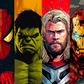   toile avec une compilation de portrait:  spiderman, hulk, thor et iron man 