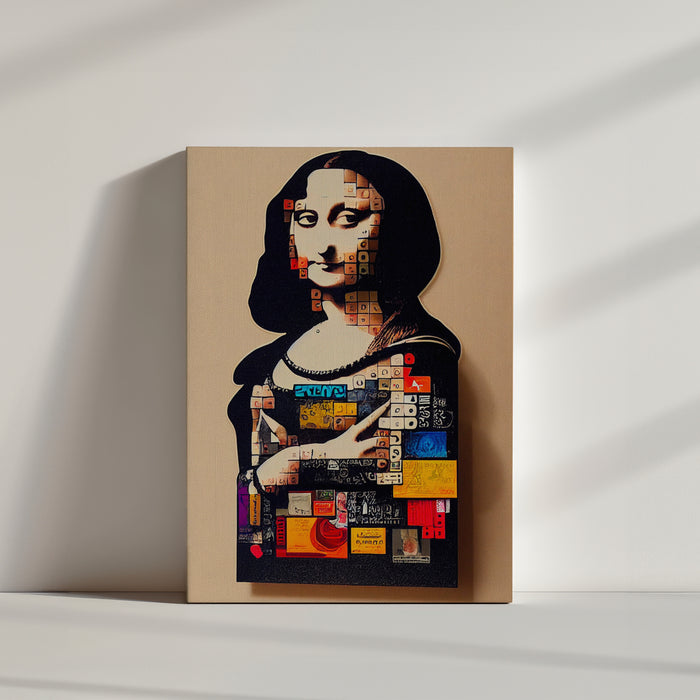 Mona Lisa pop art graffiti poster with sticker collage street art design