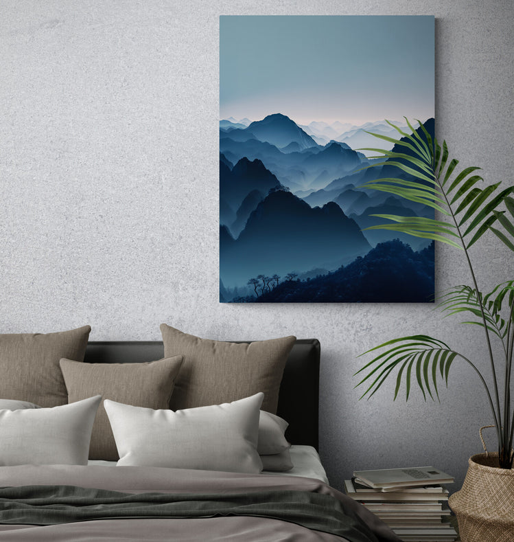 Chambre moderne embellie par le tableau montagne, symbole d'évasion et de tranquillité