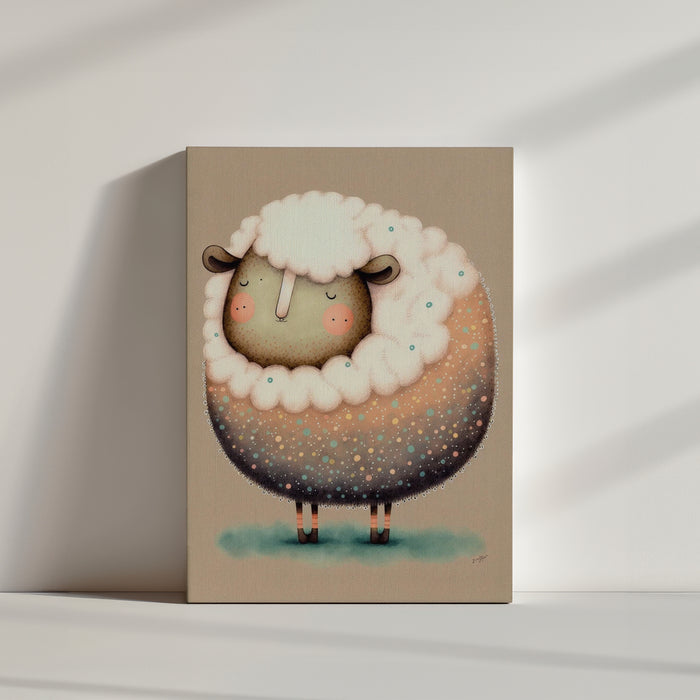 Cute white sheep illustration for children, nursery wall art print