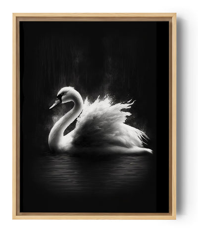 schilderij witte zwaan op zwarte achtergrond, minimalisme, abstract