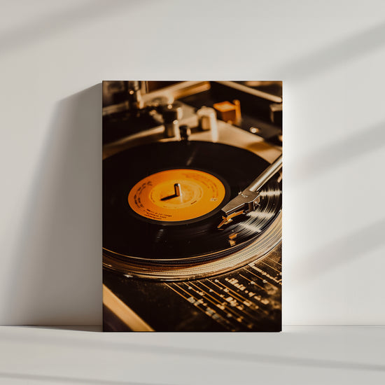 Tableau musique rétro, avec une photo d'un disque vinyle sur une platine