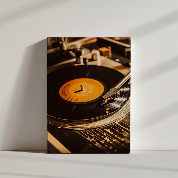 Tableau musique rétro, avec une photo d'un disque vinyle sur une platine