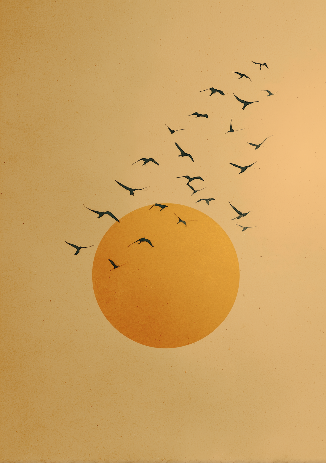Tableau sur toile Oiseaux au crépuscule - Lumière dorée et sérénité naturelle