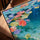 Tableau fleurs nénuphars colorés style impressionniste toile encadrée chêne doré salon moderne