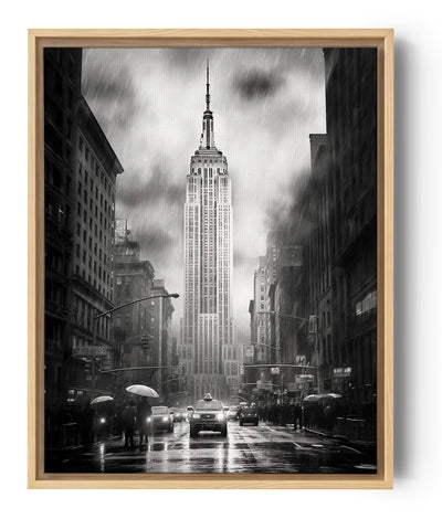 Black and white New York City alley with the Empire State Building in the background - urban photo print