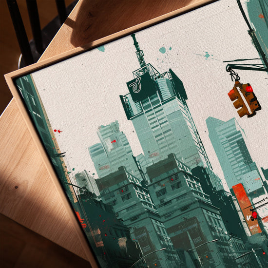 New York Street Art Print in Golden Oak Frame for Living Room