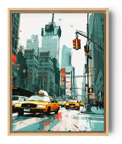 NYC Yellow Taxi and Skyscrapers Canvas Print