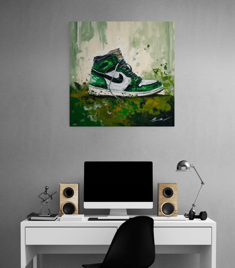 tableau bureau illustration des baskets Air Jordan en vert