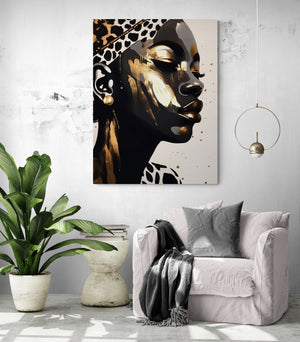 Ethnic black and gold woman painting illuminating a cozy reading nook