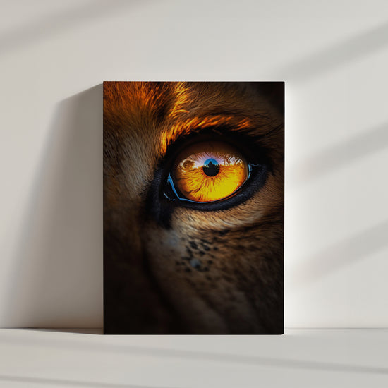 The lion cub’s hypnotic eye enhances the refined look of this unique wall art