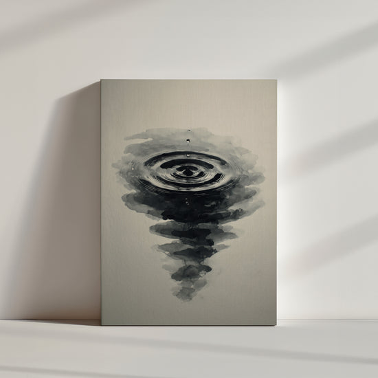 Minimalist black and white watercolor ripple wall art with a calming zen vibe