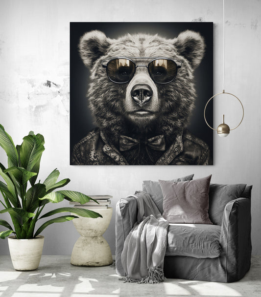 Décoration murale d'ours tendance dans un salon cosy.