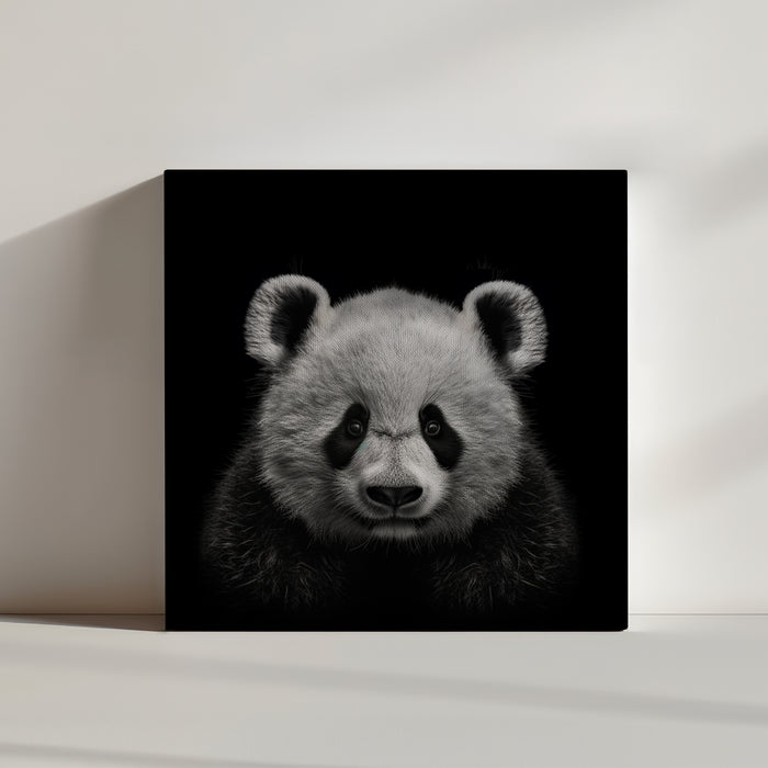 Black and white front-facing panda canvas print wall art