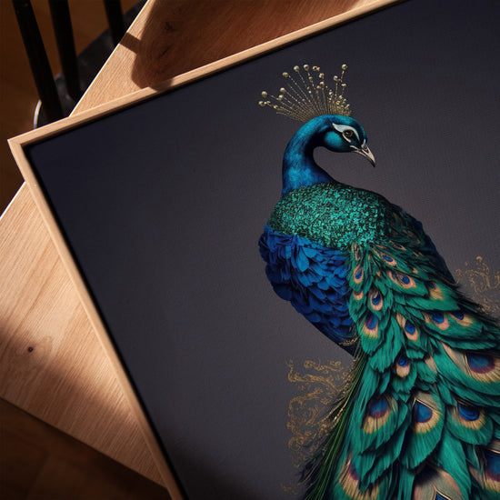 Iridescent Royal Peacock Wall Art for a Minimalist Office