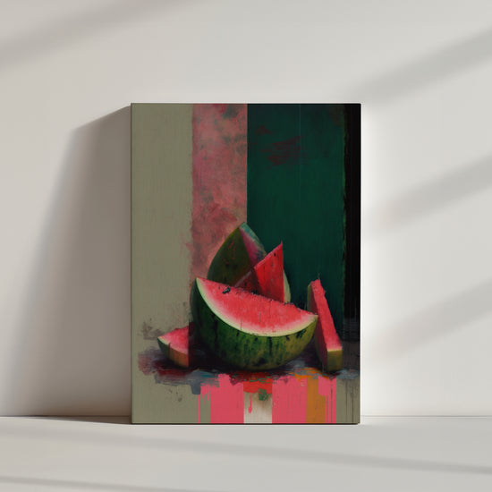 Tableau déco représentant des tranches de pastèque. Aux lignes courbes et couleurs évoquent la fraîcheur de ce fruit juteux