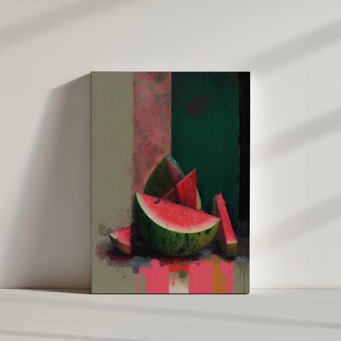 Tableau déco représentant des tranches de pastèque. Aux lignes courbes et couleurs évoquent la fraîcheur de ce fruit juteux
