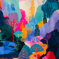 Tableau chambre forêt colorée