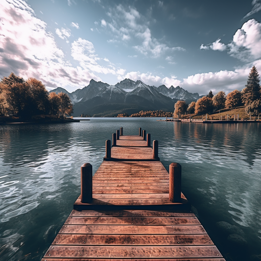 toile photo avec un paysage de Quai en bois dans un lac calme