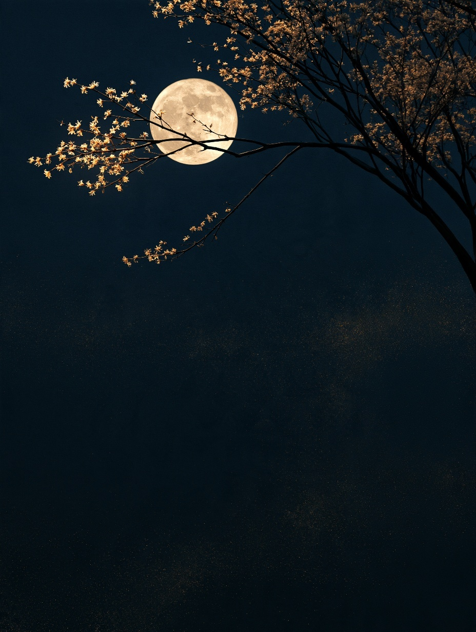 Full Moon & Cherry Blossom – Night Landscape Wall Art