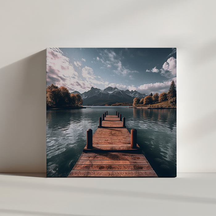 toile photo avec un paysage de Quai en bois dans un lac calme