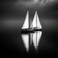 photographie d'un voilier en mer en monochrome