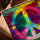 Multicolor Peace & Love symbol wall art for boho living room — psychedelic hippie decor
