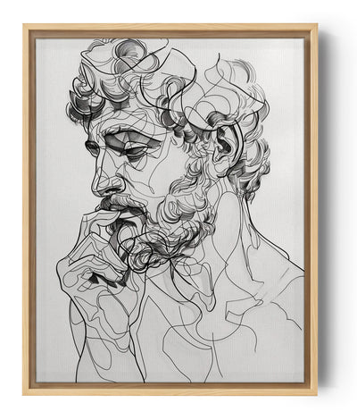Black and white minimalist The Thinker canvas wall art illustration