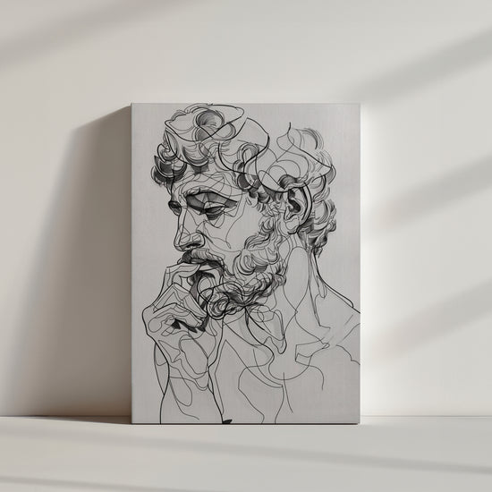 Minimalist black and white The Thinker canvas print illustration