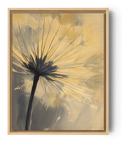 Zeitgenössisches Blumenbild einer ätherischen Pusteblume in sanften Pastelltönen, beruhigender Stil