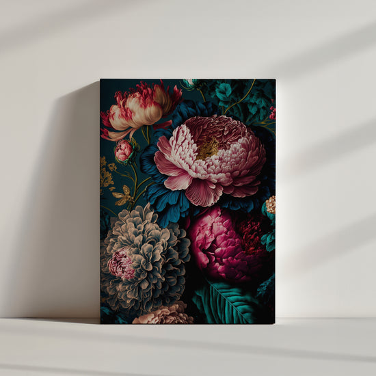 tableau pivoine style baroque et ambiance dramatique