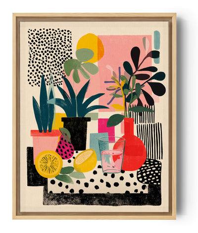 Art-déco-Wandbild mit botanischen Motiven und farbigen Früchten, moderner eklektischer Stil
