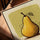 Yellow pear sketch wall art for living room, golden oak frame
