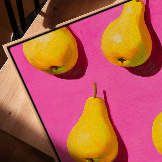Yellow pears pop art wall art with pink background for Scandinavian kitchen decor