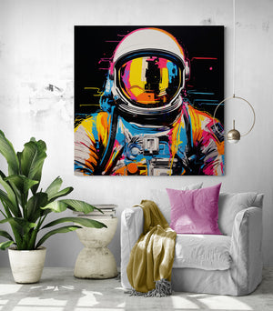 Enfin, dans un salon lumineux avec un grand canapé blanc, un tableau est le point focal, contrastant avec une plantes vertes et des coussins aux couleurs douces.