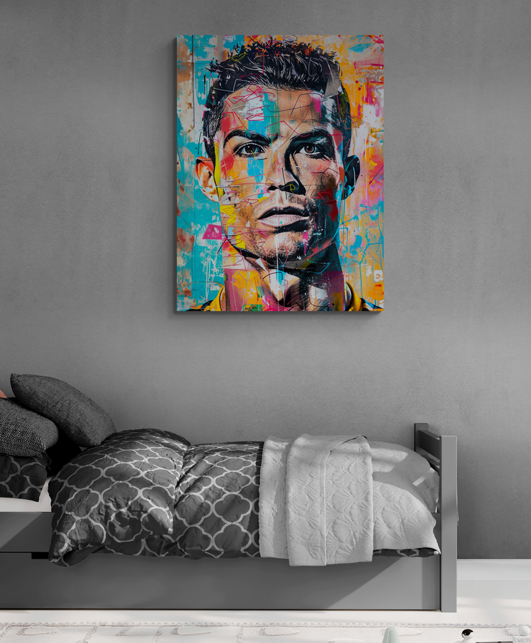 Chambre d'ado rehaussée par un tableau inspirant de Ronaldo.